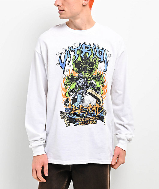 Tシャツ・カットソー IONSEOUL  Freedom Printing Long Sleeve Vitriol Freedom's Illusion White Long Sleeve T-Shirt | Zumiez