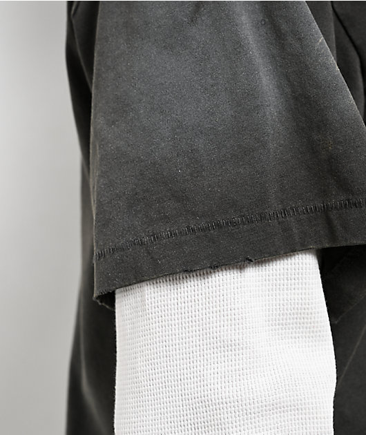 Vitriol From Ash Black Wash & White 2Fer Oversized Long Sleeve T-Shirt
