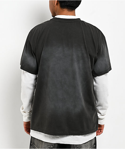 Vitriol From Ash Black Wash & White 2Fer Oversized Long Sleeve T