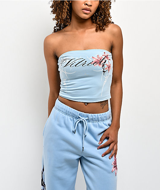 Vitriol Hazel Floral Blue & Black Reversible Tube Top | Zumiez
