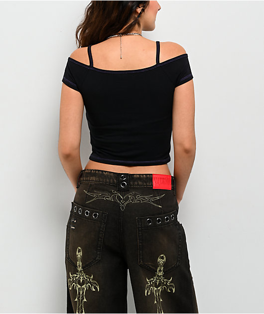 Vitriol Keeli Skeleton Off Shoulder Black Crop Top