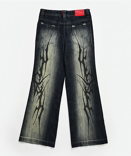 Vitriol Kids Abyss Grime Dark Blue Wash Flared Jeans