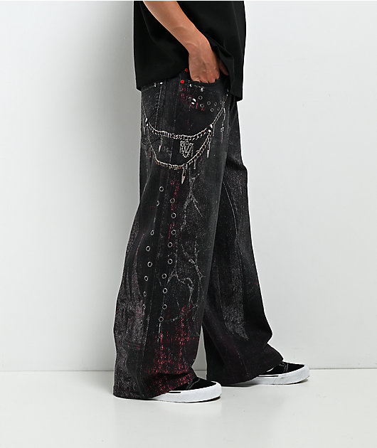Vitriol Kids Void Optical Printed Black Ultra Wide Jeans