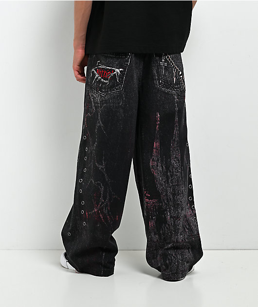 Vitriol Kids Void Optical Printed Black Ultra Wide Jeans