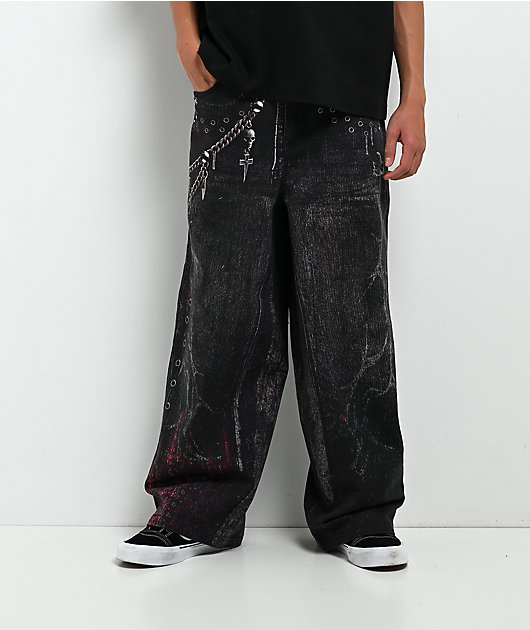 Vitriol Kids Void Optical Printed Black Ultra Wide Jeans