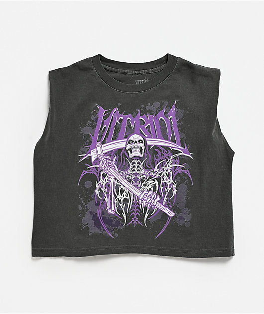Vitriol Layered AF Grey Wash Crop Tank Top