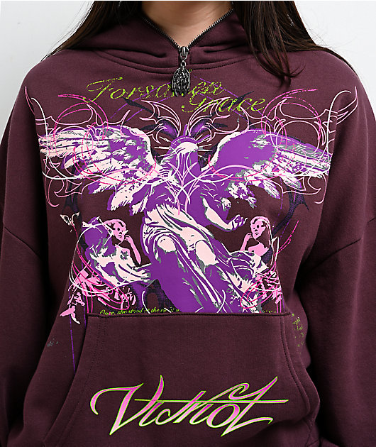 トップス SEVESKIG Velour Layered Zip up Hoodie L Vitriol Lenexa Dark Purple Zip Hoodie | Zumiez