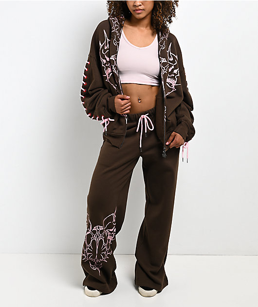 Vitriol Lenexa Lacing Brown & Pink Body Bag Zip Hoodie | Zumiez