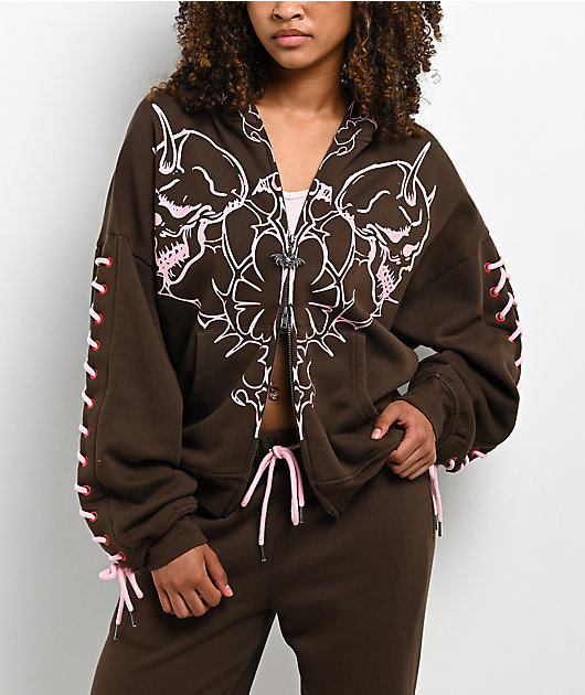 Vitriol Lenexa Lacing Brown & Pink Body Bag Zip Hoodie | Zumiez