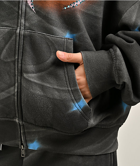 Vitriol Lenexa Smoke Print Rhinestone Grey Body Bag Hoodie