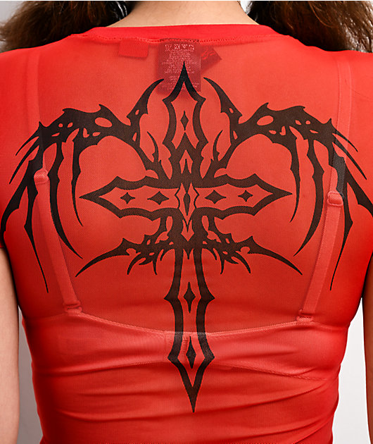 Vitriol Lilah Red Mesh Crop T-Shirt