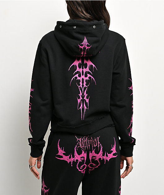 Vitriol Lilith Black Faux Fur Crop Zip Hoodie | Zumiez