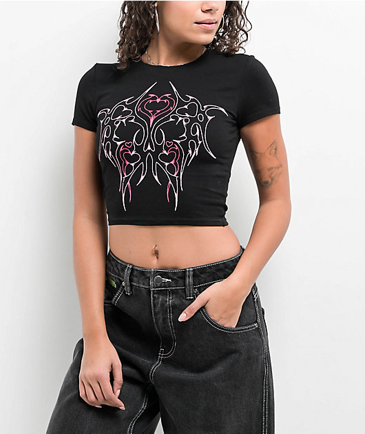 Vitriol Lina Dark Rave Black Crop T-Shirt