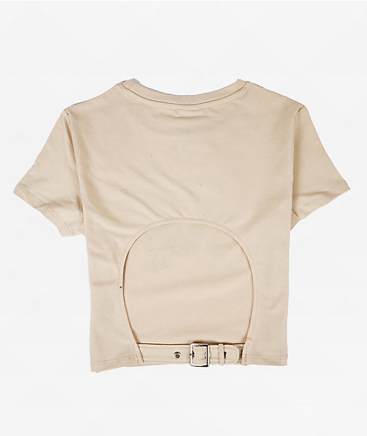 Vitriol Lorena Buckle Back Beige Crop T-Shirt