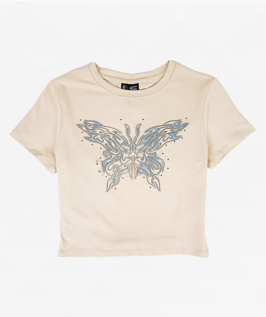 Vitriol Lorena Buckle Back Beige Crop T-Shirt
