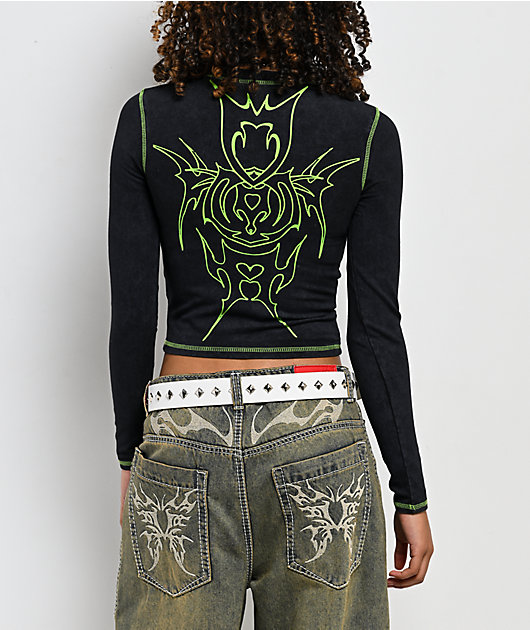 Vitriol Lottie Black Wash Long Sleeve Crop T-Shirt