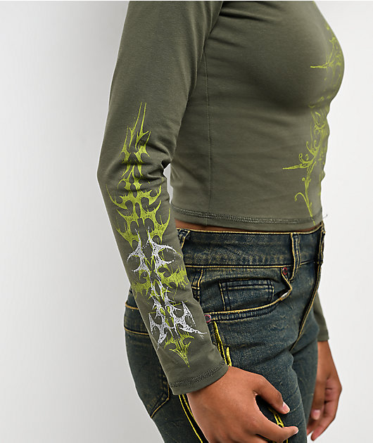 Vitriol Lottie Green Long Sleeve Crop T-Shirt