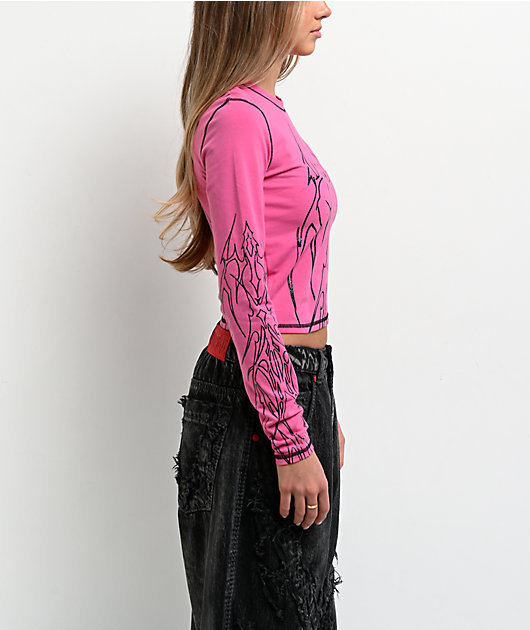 Vitriol Lottie Pink Long Sleeve Crop T-Shirt