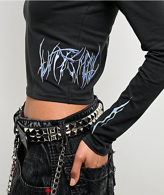 Vitriol Lottie Vertebrate Charcoal Long Sleeve Crop T-Shirt