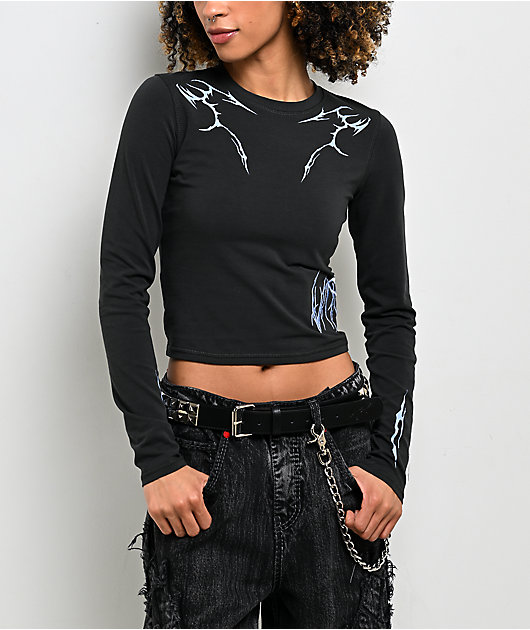 Vitriol Lottie Vertebrate Charcoal Long Sleeve Crop T-Shirt