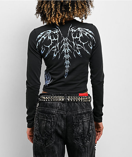 Vitriol Lottie Vertebrate Charcoal Long Sleeve Crop T-Shirt