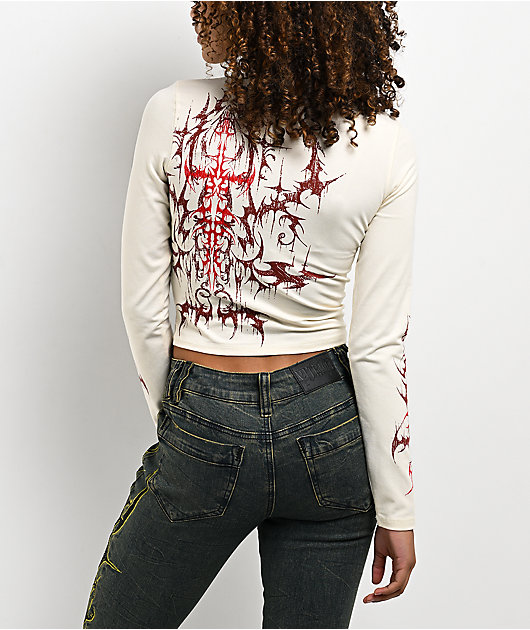 Vitriol Lottie White Long Sleeve Crop T-Shirt
