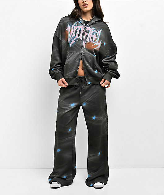 Vitriol Myla Black Smoke Rhinestone Grey Sweatpants