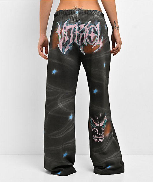 Vitriol Myla Black Smoke Rhinestone Grey Sweatpants