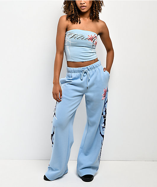 Vitriol Myla Blue Wash Wide Leg Sweatpants
