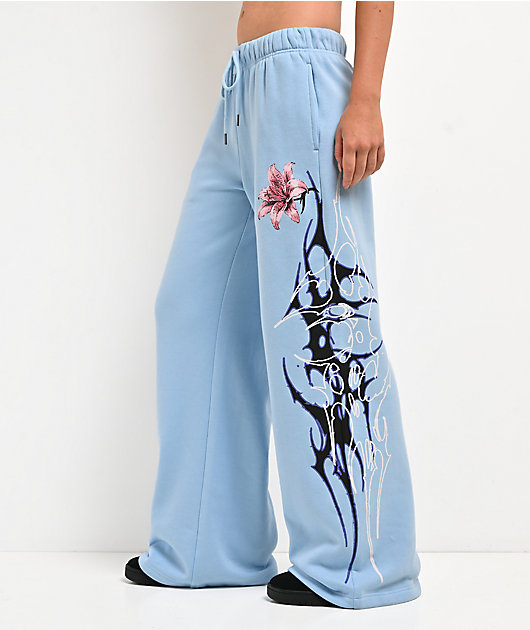 Vitriol Myla Blue Wash Wide Leg Sweatpants