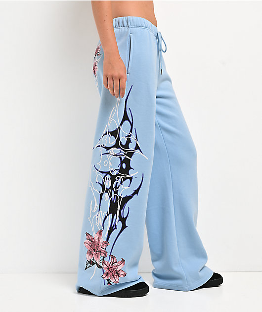 Vitriol Myla Blue Wash Wide Leg Sweatpants