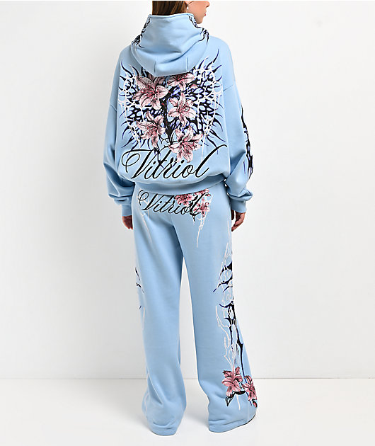 Vitriol Myla Blue Wash Wide Leg Sweatpants