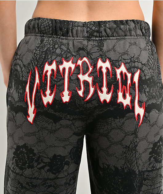 Vitriol Myla Lace Dark Grey & Black Wide Leg Sweatpants
