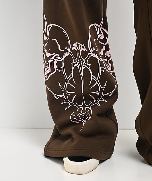 Vitriol Myla Lace Up Pink Icing Wide Leg Sweatpants