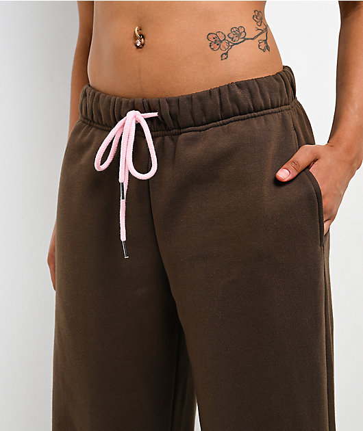 Vitriol Myla Lace Up Pink Icing Wide Leg Sweatpants