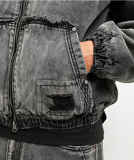 Vitriol Oblivion Grey Wash Hooded Denim Boxy Jacket