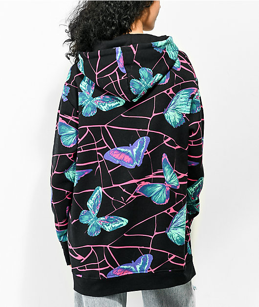Vitriol Raye Butterfly Print Black Hoodie