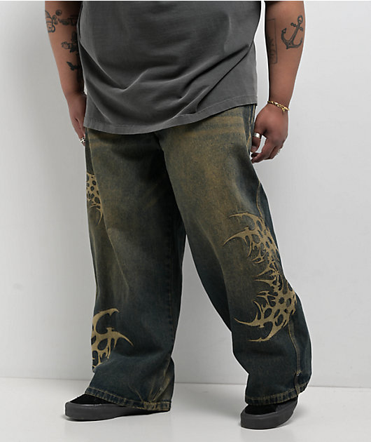 Vitriol Respawn Embroidered Blue Wash Ultra Wide Jeans