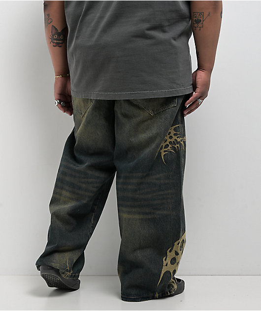Vitriol Respawn Embroidered Blue Wash Ultra Wide Jeans