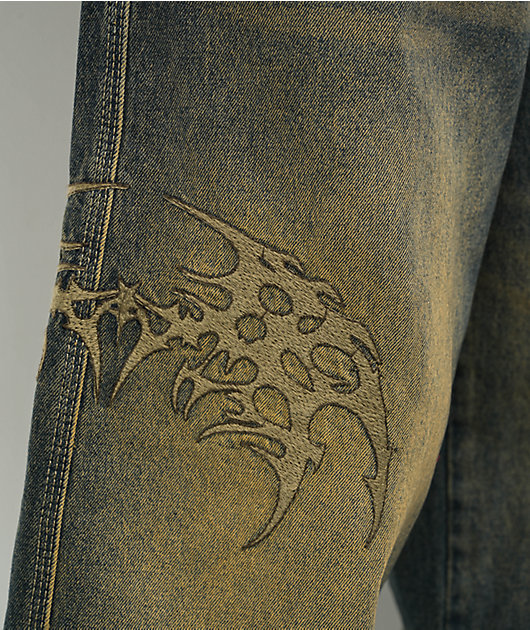 Vitriol Respawn Embroidered Blue Wash Ultra Wide Jeans