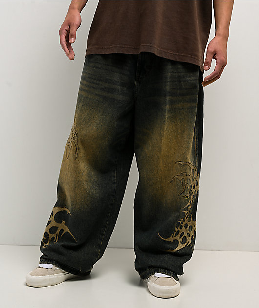 Vitriol Respawn Embroidered Blue Wash Ultra Wide Jeans