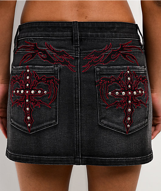 Vitriol Rose Abyss Black Wash Mini Skirt