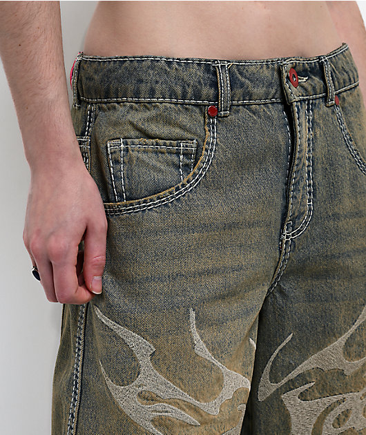 Vitriol Rowenna Butterfly Blue Wash Denim Shorts