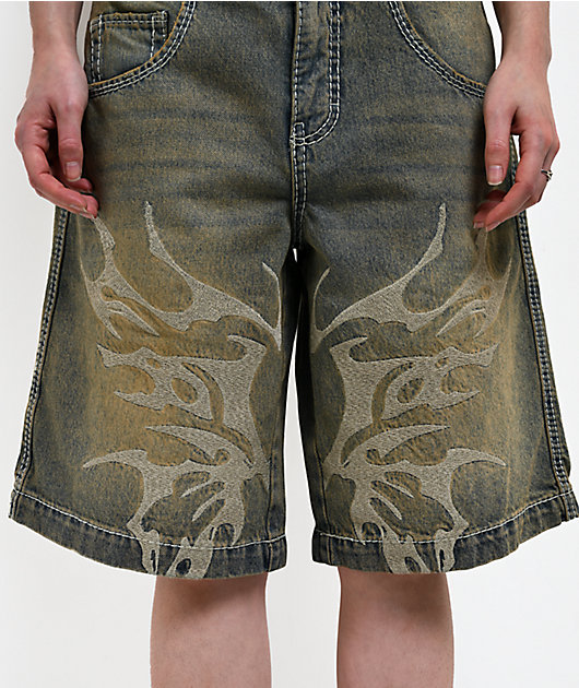 Vitriol Rowenna Butterfly Blue Wash Denim Shorts