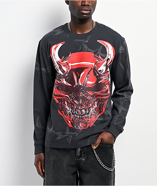 kmrii ロンt スカル カットソー ラメ archive v系 Vitriol Sacrilege Black Long Sleeve Boxy T-Shirt | Zumiez