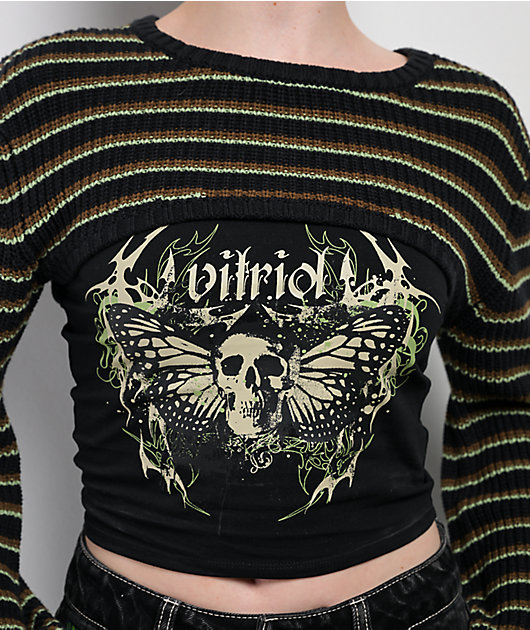 Vitriol Scarlet Black Shrug Crop Tank Top Set