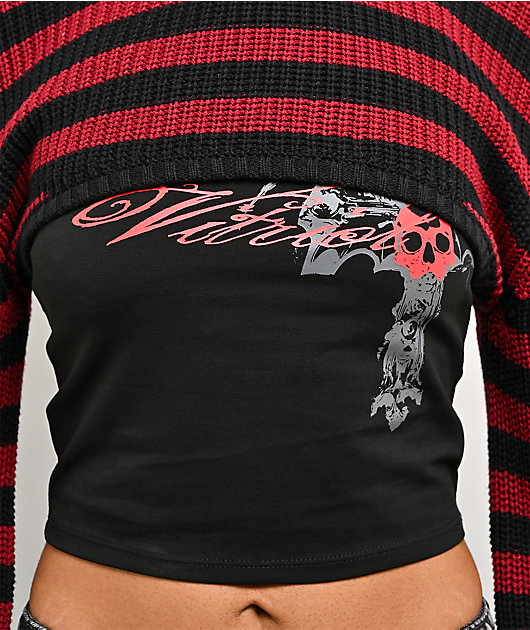 Vitriol Scarlet Stripe Black & Red Shrug Crop Tank Top Set