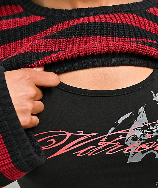 Vitriol Scarlet Stripe Black & Red Shrug Crop Tank Top Set