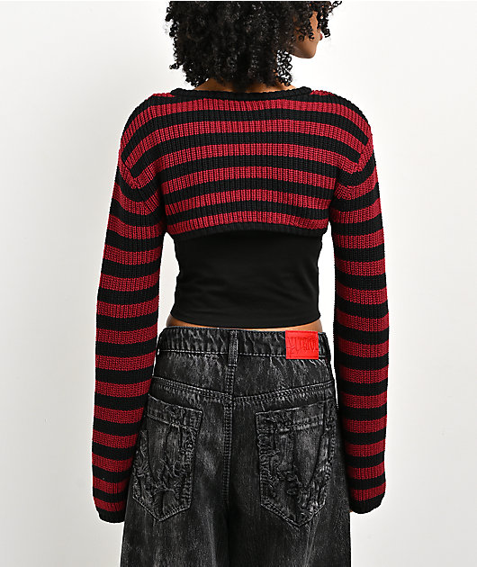Vitriol Scarlet Stripe Black & Red Shrug Crop Tank Top Set