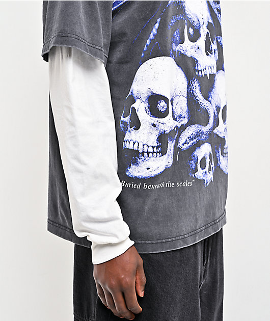 Vitriol Serpents Reign Black Wash & White 2fer Long Sleeve T-Shirt